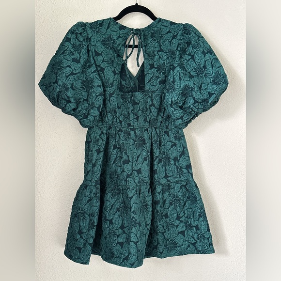Emerald Green Mini Baby Doll Dress with V Neckline SZ XS Whimsical Western HOCO - Picture 5 of 6